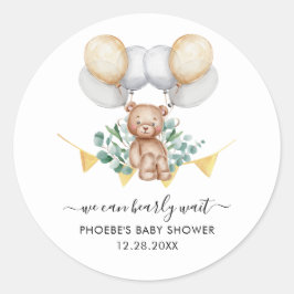 Pegatina Redonda Globos de osito de eucalipto para baby shower