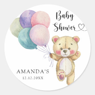 Pegatina Redonda Globos de osito de peluche - Baby Shower