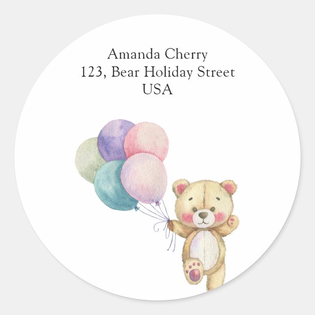 Pegatina Redonda Globos de osito de peluche - envío (Anverso)