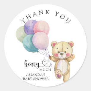 Pegatina Redonda Globos de osito de peluche - gracias oso mucho