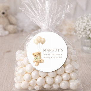 Pegatina Redonda Globos de Osito Simple para Baby Shower Agradecimi