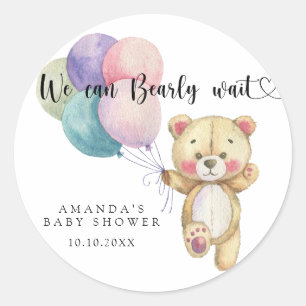 Pegatina Redonda Globos de ositos de peluche - apenas podemos esper