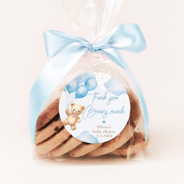 Pegatina Redonda Globos de oso de peluche azul Muchas gracias antes (Subido por el creador)