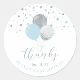 Pegatina Redonda Globos de plata y azul | Partido Favor Gracias