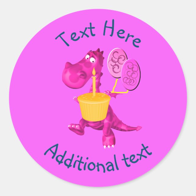 Pegatina Redonda Globos de tarta de dragón morado personalizados (Anverso)
