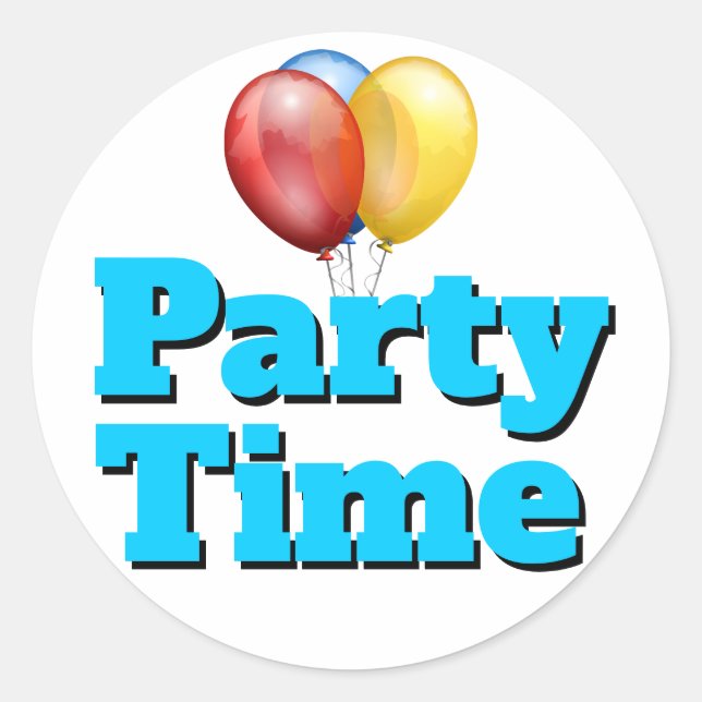 Pegatina Redonda Globos de tiempo de Fiesta azul brillante (Anverso)