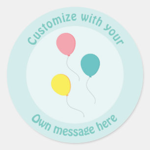 Pegatina Redonda Globos de tres fiestas Texto personalizado