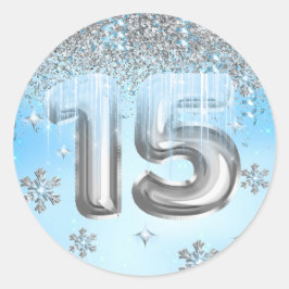 Pegatina Redonda Globos de Winter Wonderland Quinceanera