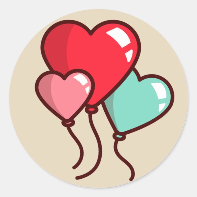 Pegatina Redonda Globos del corazón (Anverso)