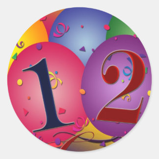 Pegatina Redonda Globos del feliz cumpleaños - 12mo cumpleaños