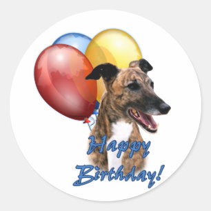 Pegatina Redonda Globos del feliz cumpleaños del galgo