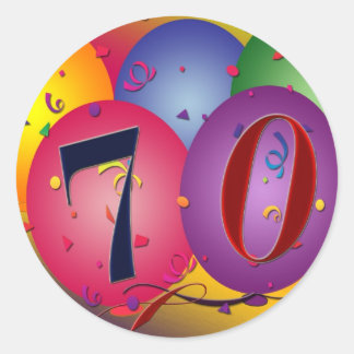 Pegatina Redonda Globos felices de cumpleaños - cumpleaños 70