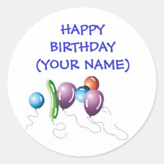 Pegatina Redonda Globos, FELIZ CUMPLEAÑOS (SU NOMBRE)