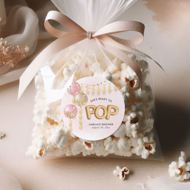 Pegatina Redonda Globos florales de Baby Shower "Listos para pop" (Subido por el creador)