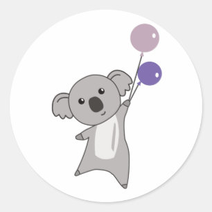 Pegatina Redonda Globos morados de Koala dividen a los niños