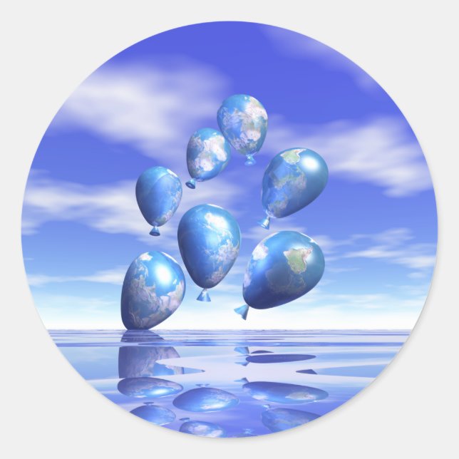 Pegatina Redonda Globos mundiales del Día de la Tierra (Anverso)
