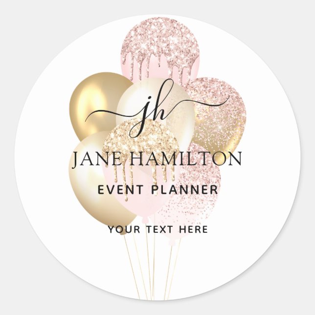 Pegatina Redonda Globos Purpurina monograma (Anverso)