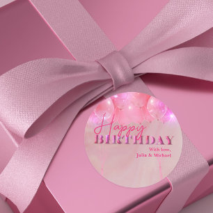 Pegatina Redonda Globos rosados elegantes soñadores brillantes Cump