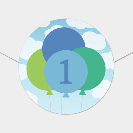 Pegatina Redonda Globos verdes azules modernos bebé niño primer cum