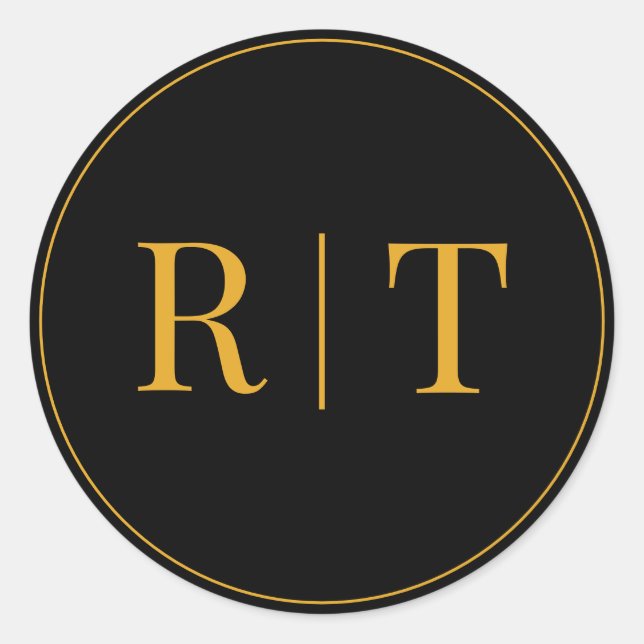 Pegatina Redonda Gloden Black Monogram Boda (Anverso)