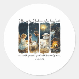 Pegatina Redonda Gloria A Dios En Lo Más Alto - Navidades Natividad