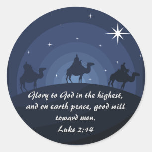 Pegatina Redonda Gloria A Dios Lucas 2:14 Navidades Wisemen Star