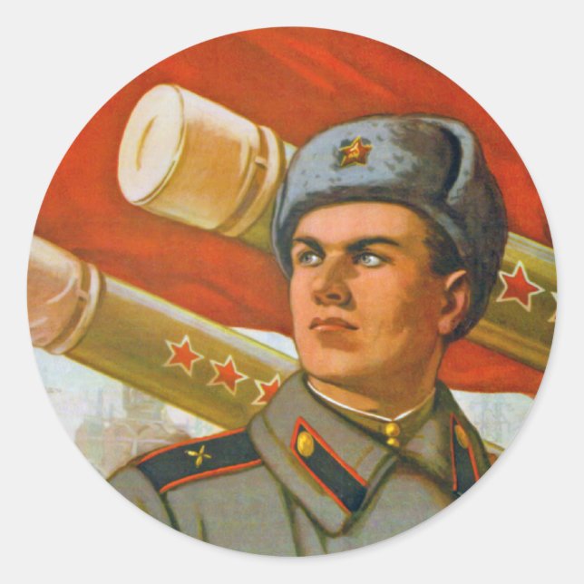 Pegatina Redonda Gloria a la artillería soviética (Anverso)
