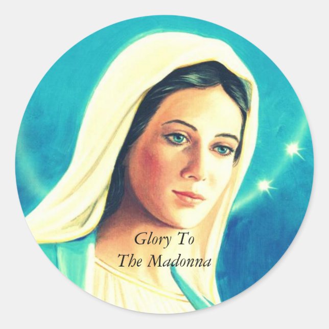 Pegatina Redonda Gloria a la Madonna (Anverso)