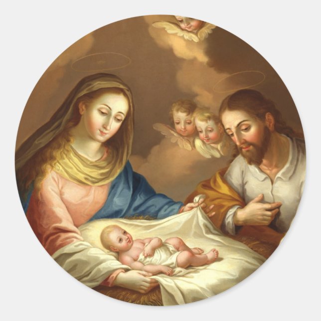 PEGATINA REDONDA GLORIA A LA SANTA FAMILIA (Anverso)