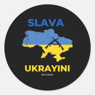 Pegatina Redonda Gloria a Ucrania Slava Ukrayini