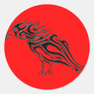 Pegatina Redonda Glossy Black Raven Tattoo