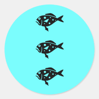 Pegatina Redonda Glow_Black-on-Aqua Blue Grouper