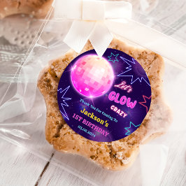 Pegatina Redonda Glow Neon Lights Gracias Por La Fiesta De Cumpleañ