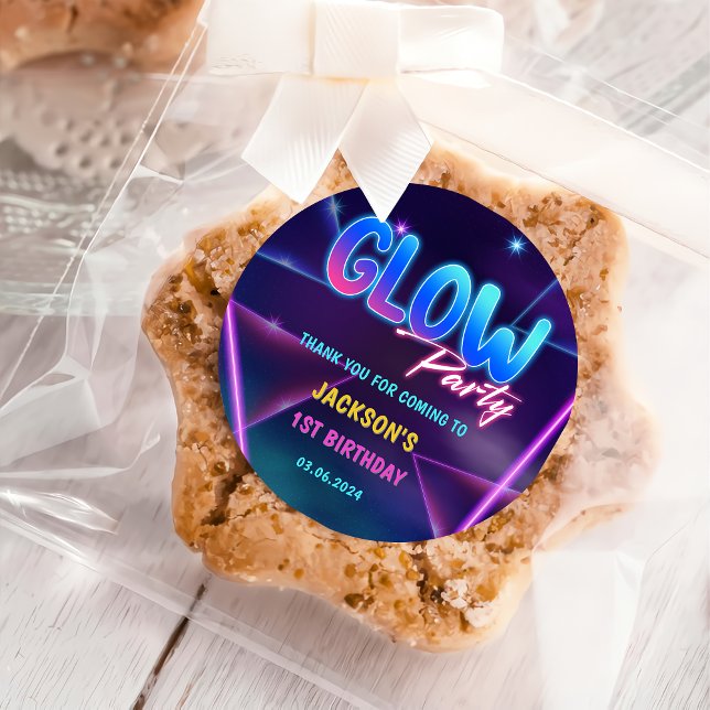 Pegatina Redonda Glow Neon Lights Gracias Por La Fiesta De Cumpleañ (Subido por el creador)