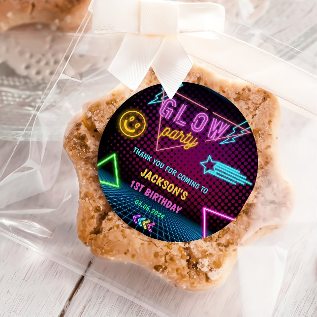 Pegatina Redonda Glow Neon Lights Gracias Por La Fiesta De Cumpleañ (Subido por el creador)