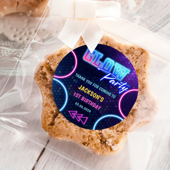 Pegatina Redonda Glow Neon Lights Gracias Por La Fiesta De Cumpleañ (Subido por el creador)