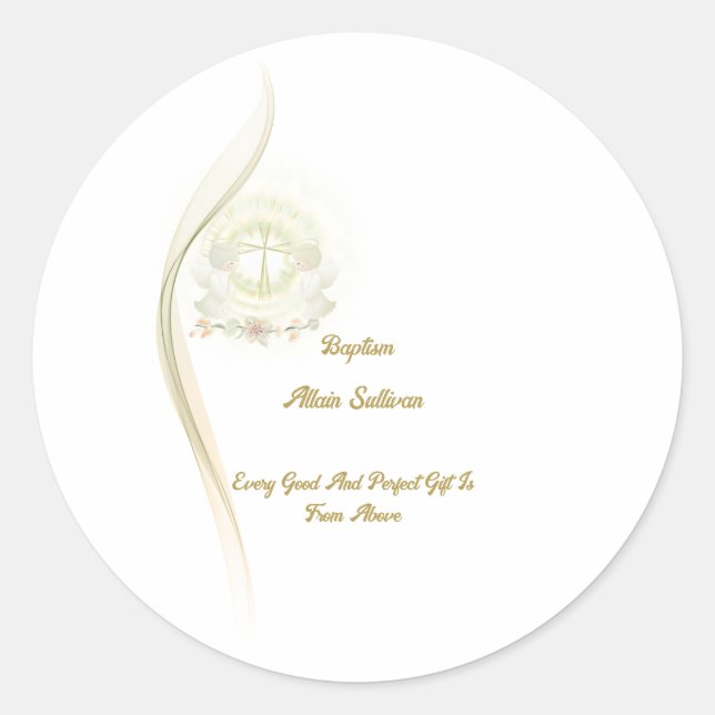 Pegatina Redonda Glowing angels baptism  square stickers  (Anverso)