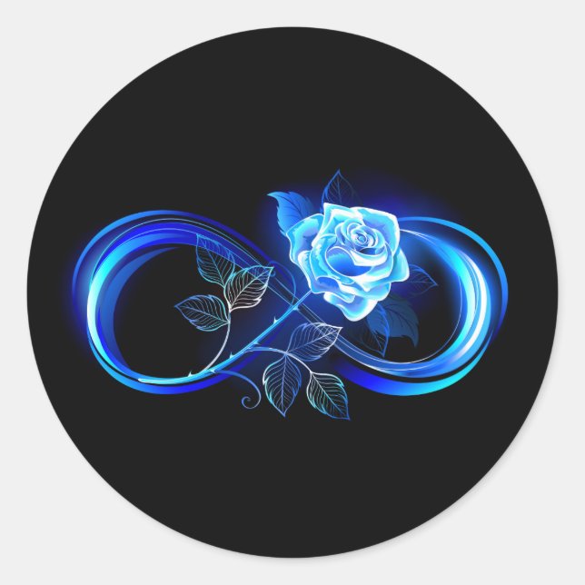 Pegatina Redonda Glowing infinity with blue rose (Anverso)