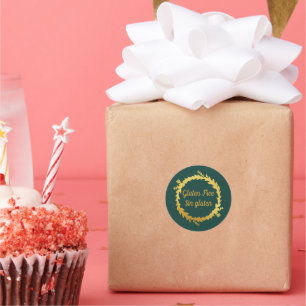 Pegatina Redonda Gluten dorado verde bilingüe libre de pecas gluten