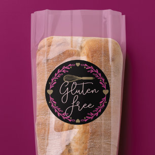 Pegatina Redonda Gluten Free Bakery Whisk & Wreath Black & Pink