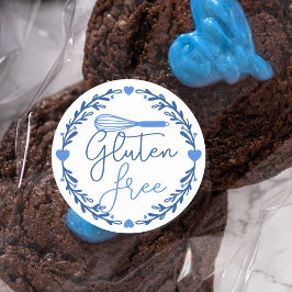 Pegatina Redonda Gluten Free Bakery Whisk & Wreath Blue