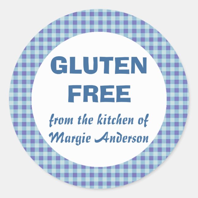 Pegatina Redonda Gluten Free Food Blue Gingham (Anverso)