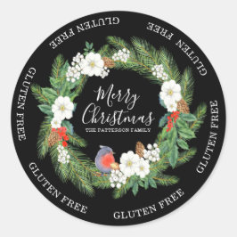 Pegatina Redonda Gluten Free Merry Christmas Flour Wreath Name