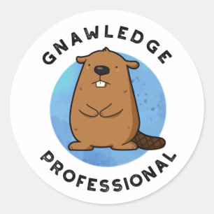 Pegatina Redonda Gnawledge Professional Funny Beaver Pun