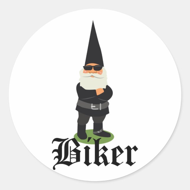 Pegatina Redonda Gnome Biker (Anverso)