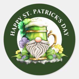 Pegatina Redonda Gnome cerveza gargle St Patrick's day green gold