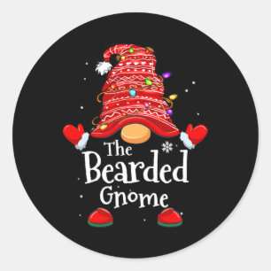 Pegatina Redonda Gnome con barba - Graciosa Navidad en familia de N