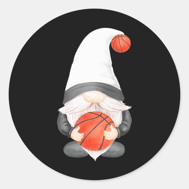 Pegatina Redonda Gnome De Baloncesto Gracioso Para Los Jugadores De (Anverso)