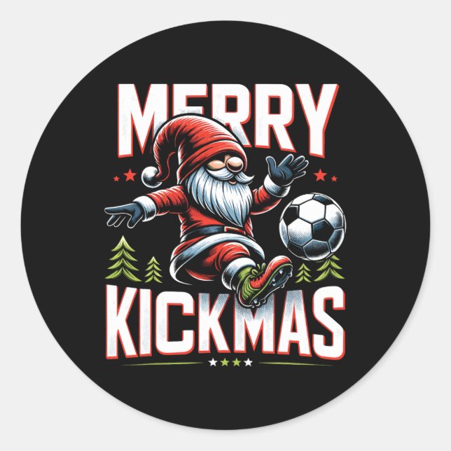 Pegatina Redonda Gnome de fútbol Merry Kickmas (Anverso)