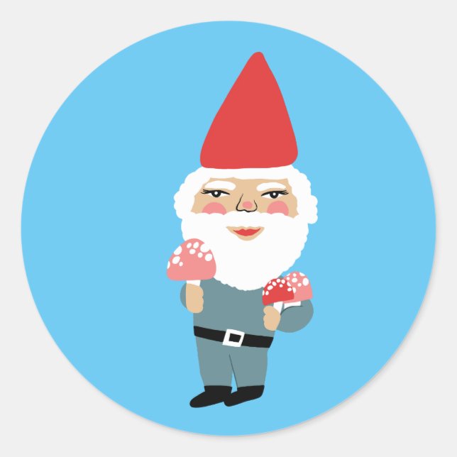 Pegatina Redonda Gnome de hongo lindo colorido y divertido (Anverso)